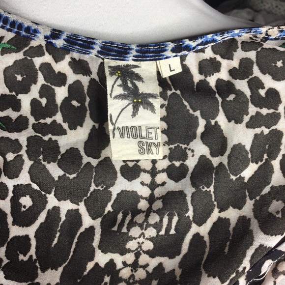 Violet Sky sheer Floral blue pink, grey Cover-up Tunic Caftan - Sz L - Picture 6 of 7